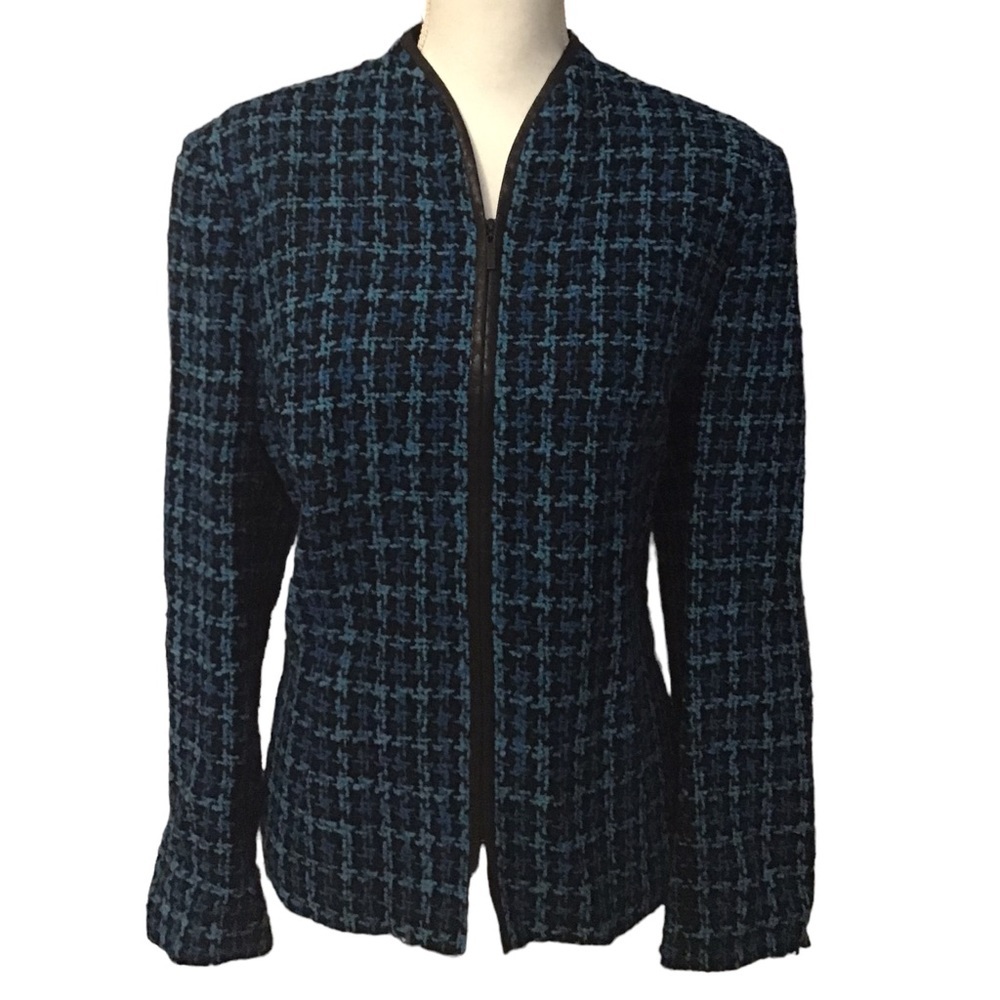 KASPER & Company ASL vintage turquoise houndstooth wool blend blazer size 14